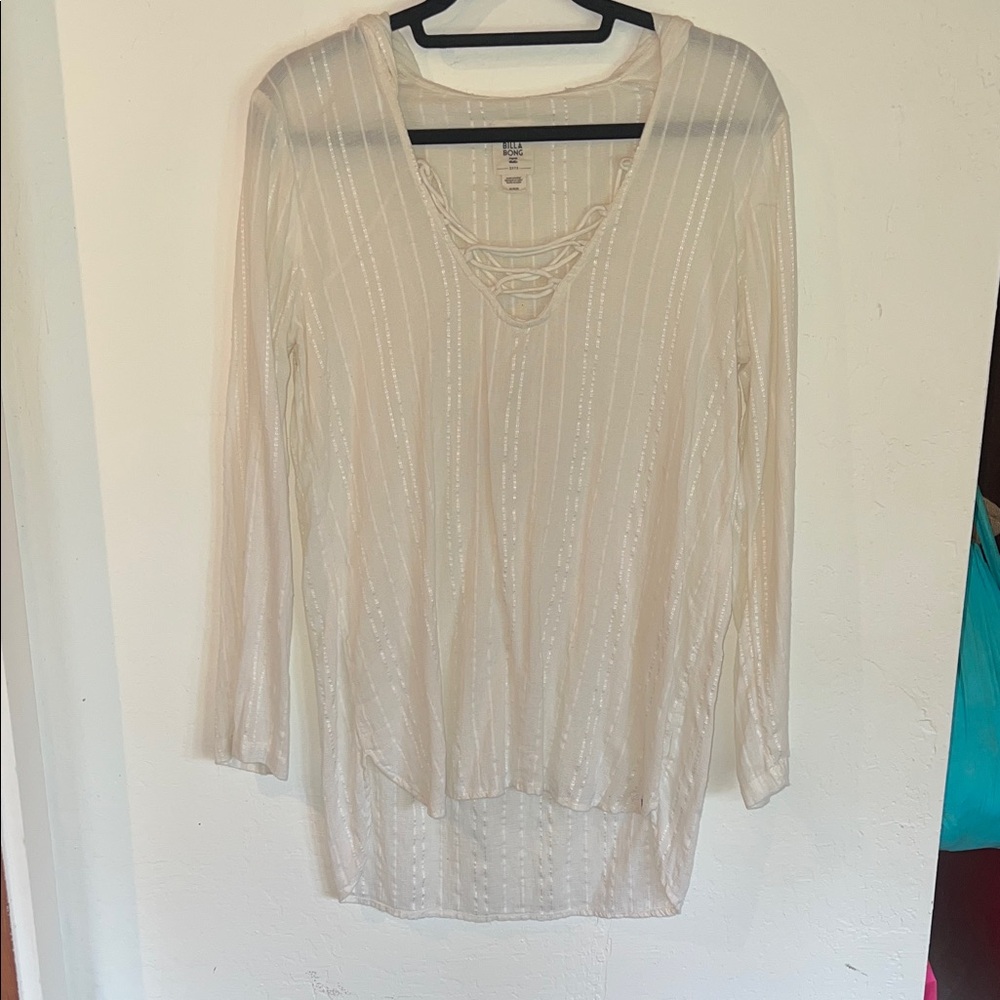Billabong Cream Striped Lace-Up Tunic